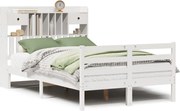 vidaXL Pat cu bibliotecă fără saltea, alb, 135x190 cm, lemn masiv pin