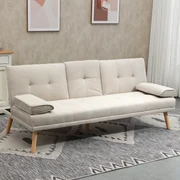 HOMCOM Canapea extensibila extensibila cu 3 locuri in stil scandinav, cu 2 cotiere detasabile si tapiterie, bej | Aosom Romania