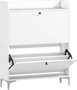 HOMCOM Dulap pentru încălțăminte Slim cu 2 sertare basculante și rafturi ajustabile, din lemn și metal, 80x24x101cm, alb | Aosom Romania