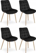 Set 4 Scaune Bucatarie/Dining Joy Negru, Catifea, Picioare Metalice, Finisaj Lemn