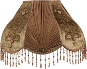 Abajur victorian din textil, maro, în formă de cupolă, cu broderie, plisuri și franjuri cu mărgele, 22 x 39 cm, „Albertine”