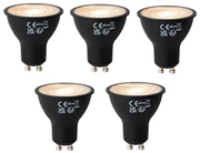 Set de 5 becuri LED GU10 cu 3 trepte de intensitate, negre, 6W, 430 lm, 2000 - 6000K
