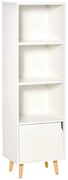 HOMCOM Biblioteca cu Rafturi pentru casa cu 3 Etajere si 1 Dulapior, Raft biblioteca din Lemn,40x30x129,5cm, Alb | Aosom Romania