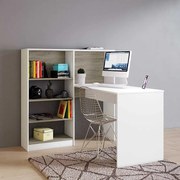 Birou cu biblioteca incorporata Andy, 120x75 cm, culoare alb, pal