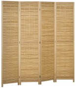 HOMCOM Paravent din lemn separator de camera closion de separare pliabil 4 panouri din bambus 160 x 170 cm natural clar | Aosom Romania
