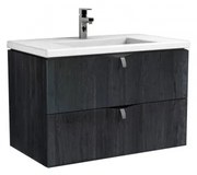 Set dulap baza suspendat negru cu 2 sertare Oristo Siena si lavoar din compozit Amelia 80 cm