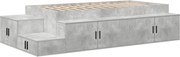 vidaXL Cadru de pat cu depozitare Gri din beton 80 cm Lemn compozit
