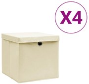 vidaXL Cutii depozitare cu capace, 4 buc., crem, 28x28x28 cm