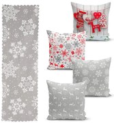 Set 4 fețe de pernă și un napron de masă cu model de Crăciun Minimalist Cushion Covers Snowflakes