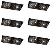 Set de 6 spoturi încastrate negre AR111 pivotante și înclinabile fără ramă cu 2 lumini - Oneon