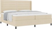 vidaXL Pat cu arcuri cu saltea cu headboard Crem 200 x 200 cm țesătură