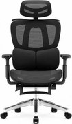 MILANO E06 Executive – Scaun Ergonomic cu Suport Lombar Reglabil în 2 Trepte, Tetieră Reglabilă, Cotiere 3D, Reclinare 135°, Umeraș Integrat, Suport pentru Picioare și Bază Metalică, Mesh, Negru