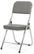 Scaun pliant gri HRC 607 din piele ecologică și cadru metalic cromat