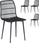 Outsunny Scaune de Dining pentru Exterior Set de 4, Scaune de Grădină cu Spatar Fisurat, Negru | Aosom Romania