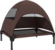 PawHut Cușetă pentru câini de exterior cu acoperiș, pat ridicat pentru câini de talie medie, 76 x 61 x 71cm, Cafea | Aosom Romania