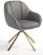 HR2055 BAZĂ STEA Scaun Gri din Piele Ecologica cu Bază Aurie