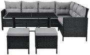 Juskys Set ratan de gradina Manacor - perne negre, gri