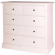 Comoda roz, din lemn de pin, cu 5 sertare, aspect vintage, Country