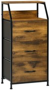 HOMCOM Comodă cu 3 sertare din material textil detasabile si 2 rafturi, 44 x 29 x 92 cm, lemn si metal | Aosom Romania