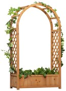 Outsunny Jardiniera de exterior din lemn de brad maro cu arc decorativ si grile pentru plante cataratoare, 83x36x152cm | Aosom Romania