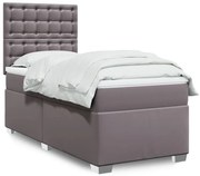 vidaXL Pat box spring cu saltea, gri, 90x190 cm, piele ecologică