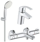 Pachet baterii baie cada,termostat Grohe Grohtherm 800,set dus porter, baterie lavoar Eurosmart S(34567000,33265002,27799001)