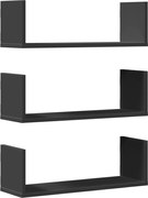 vidaXL Rafturi de perete, 3 buc., negru, 58x18x18 cm, lemn prelucrat