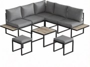 Outsunny Set mobilier grădină exterior 6 persoane modulabil masă de cafea și blaturi laterale din lemn PSPC perne groase 10cm gri | Aosom Romania