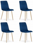 Set 4 Scaune Bucatarie/Dining Gabe Picioare Finisaj Lemn, Catifea Albastra