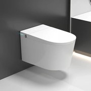 Smart WC G02 – Vas de Toaletă Inteligent Suspendat cu deschidere automată, sterilizare UV, capac încălzit, uscare cu aer cald, afișaj LED, evacuare P-Trap, Alb