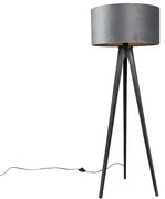 Lampă de podea trepied neagră cu abajur gri 50 cm - Tripod Classic