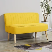 HOMCOM Canapea cu 2 Locuri din Țesătură, Fără Brațe, Canapea de Sufragerie cu Picioare din Lemn, 117x56,5x77 cm, Galben | Aosom Romania