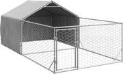 vidaXL Canisa de exterior cu alergare 5x2x1,5 m otel galvanizat