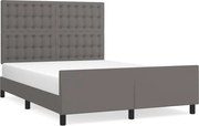 vidaXL Cadru de pat cu tăblie, gri, 140x200 cm, piele ecologică