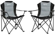 Outsunny Lot de 2 scaune pliante camping rembursate cu spătar înalt cu suport pentru pahar, greutate 120 kg, gri închis | Aosom Romania