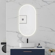 Oglindă baie, Multifuncțională, Iluminare LED Touch, Intensitate reglabila, Sistem Dezaburire, 45x80 cm