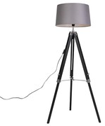 Lampă de podea cu trepied neagră cu abajur 45cm din in gri închis