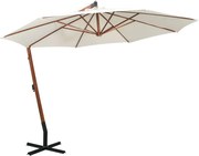 vidaXL Umbrelă de soare suspendată cu stâlp de lemn, 350 cm, alb
