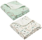 Set 2 paturici din bumbac flausat moale si pufos pe interior 85x85 cm Kidizi Safari Giraffe
