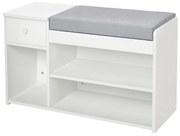 Banca pantofar cu perna, sertar si 3 compartimente deschise, mobilier din lemn pentru hol 81x31.5x49cm, alb | Aosom Romania