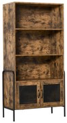 HOMCOM Bibliotecă cu Design Industrial, Etajere și Dulap, Combinație Lemn-Metal, Maro Rustic și Negru, 81x40x160cm | Aosom Romania