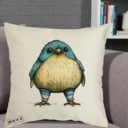 Perna Decorativa Pasare Albastra cu Sosete Albastre, 40x40 cm, Ecru, Husa Detasabila, Perna Inclusa, BEKZ®