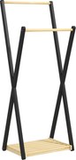 HOMCOM Cuier de Podea din Lemn cu 2 Bare, Suport pentru Haine Autoportant Modern cu Raft Inferior, 61x45x152 cm, Natural