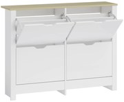 HOMCOM Dulap pentru pantofi 16 perechi, dulap îngust pentru pantofi cu 4 sertare rabatabile și rafturi reglabile, stil modern, pentru hol, intrare, 105 x 26 x 80 cm, alb și stejar | Aosom Romania