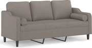 vidaXL Canapea cu 3 locuri cu pernuțe, gri taupe, 180 cm, textil