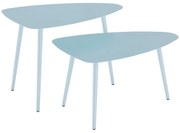 Outsunny Lot de 2 mese joase de grădină, mese de sufragerie gigogne triunghiulare, cadru din oțel piciorușe reglabile bleu clair | Aosom Romania