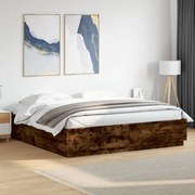 vidaXL Cadru de pat cu LED stejar fumuriu 200x200cm lemn prelucrat