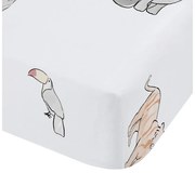 Cearceaf pentru copii alb din bumbac pentru pat de o persoană cu elastic 90x190 cm Zoo Animals – Bianca