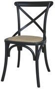 Scaun dining negru din lemn de cauciuc, rattan si rachita, cu aspect vintage, French