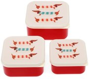 Cutii de gustări pentru copii roșii-crem 3 buc. Sausage Dog – Rex London